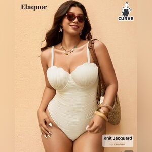 SHEIN Cream Jacquard One Piece Swimsuit